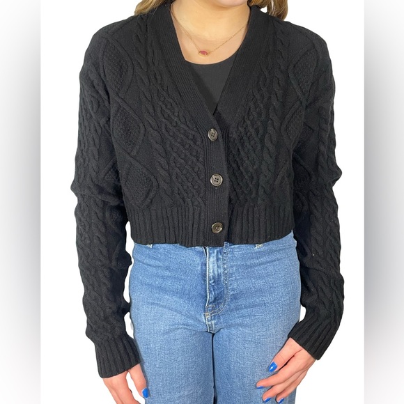 Sunday Best by Aritzia Black Cable Knit Cropped Cardigan – Size XS - Picture 2 of 7